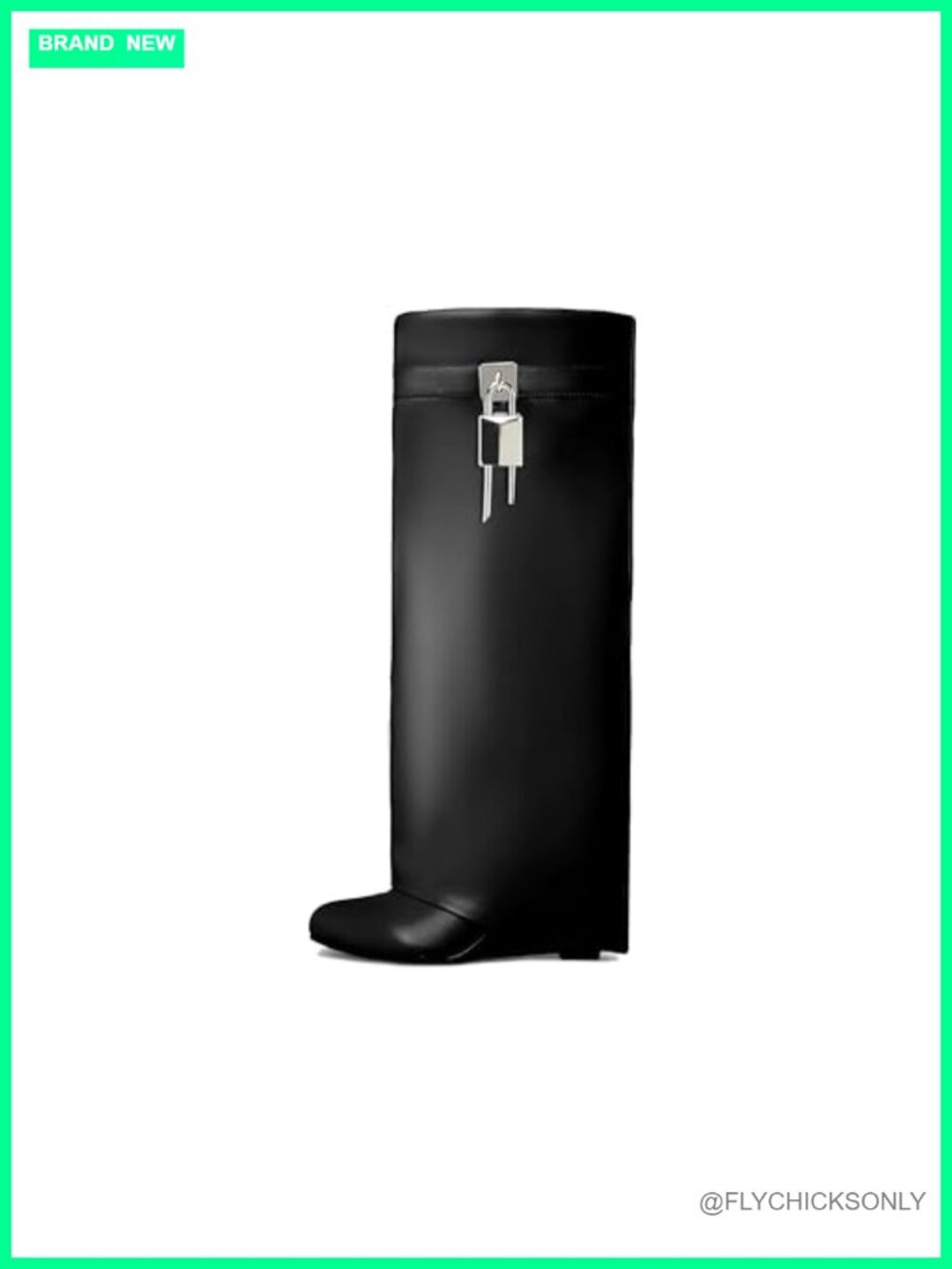 Fold Over Wedge Knee High Boots Vegan Leather Padlock Detail Tall Boots